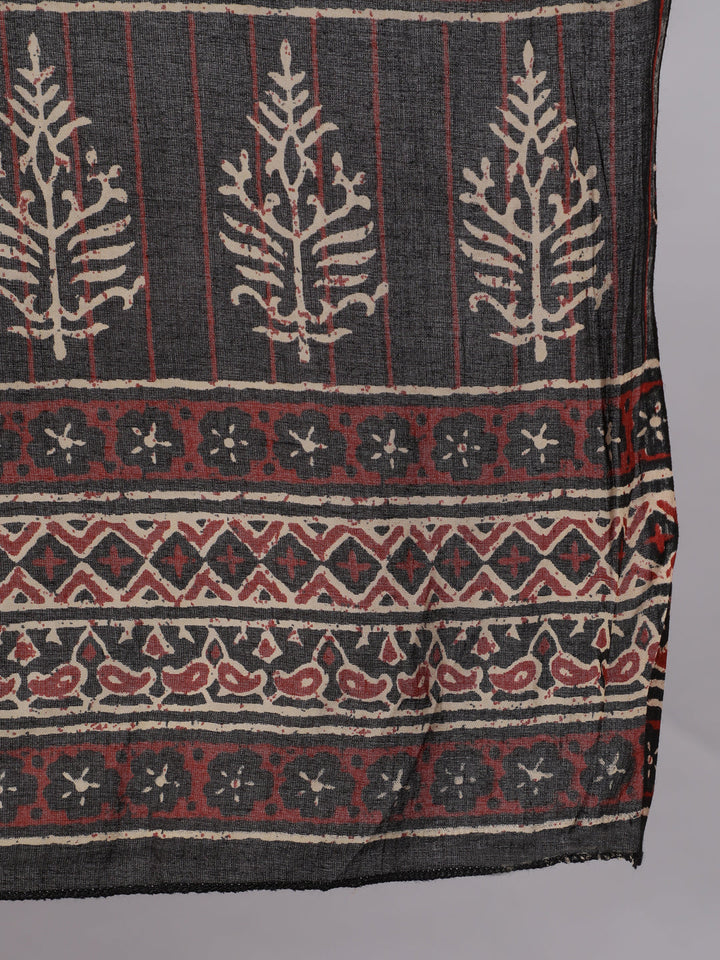 Plus Size Black Printed Straight Kurta With Palazzo &amp; Dupatta
