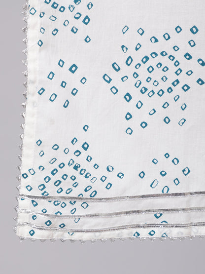 Off White Printed Kurta Set With Trouser & Dupatta