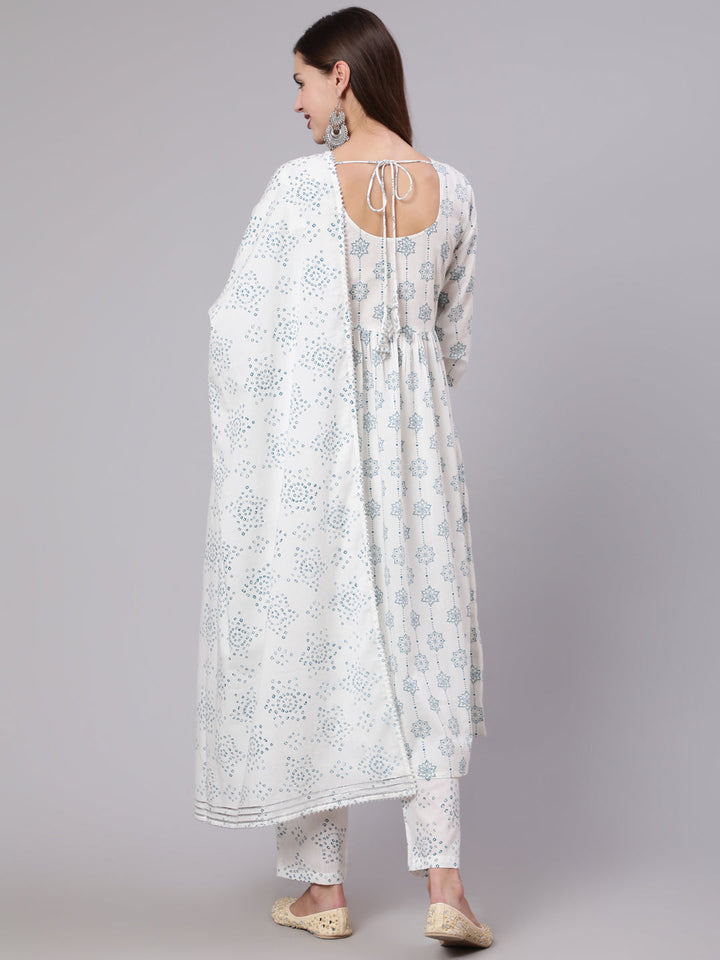 Off White Printed Kurta Set With Trouser &amp; Dupatta