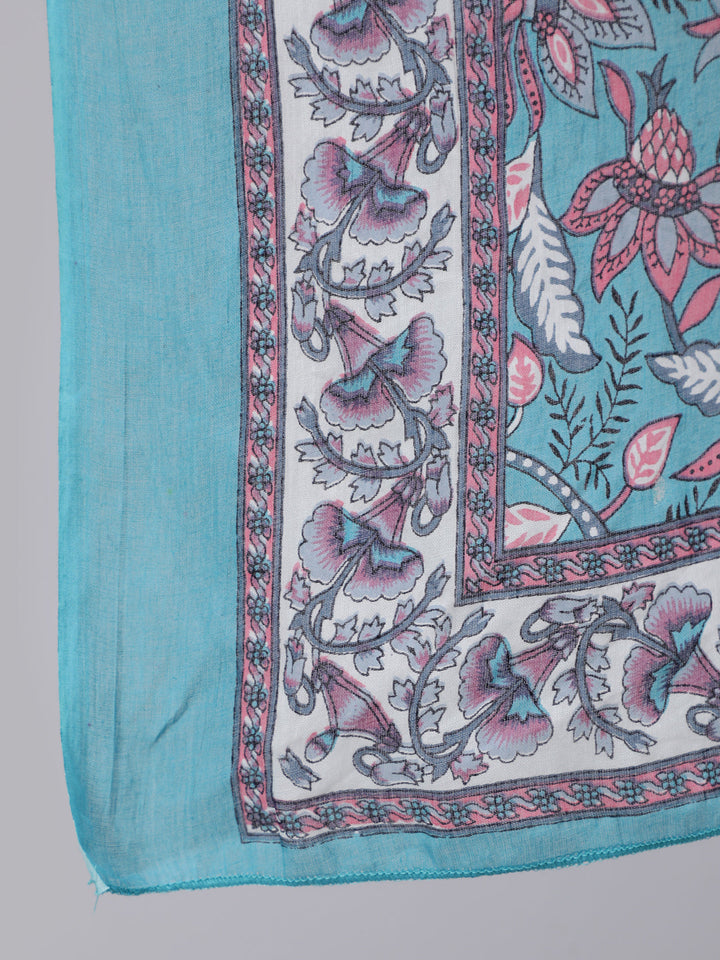 Blue Printed Flared Kurta With Trouser &amp; Dupatta