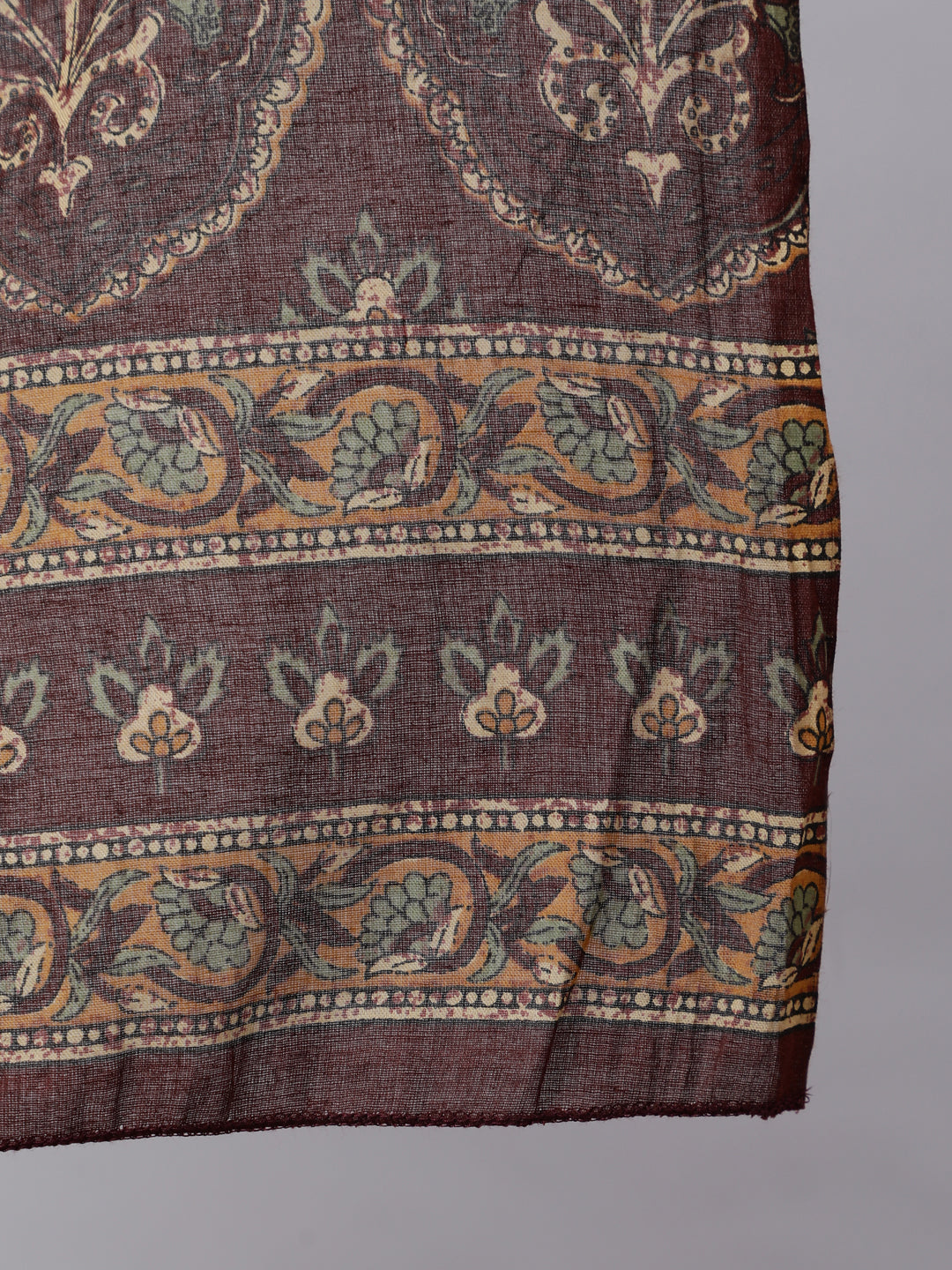 Brown Printed Flared Kurta With Trouser With Dupatta
