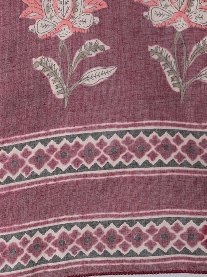 Burgundy Ethnic Printed Flared Kurta With Trouser And Dupatta
