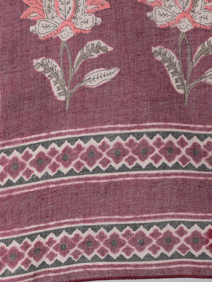 Burgundy Ethnic Printed Flared Kurta With Trouser And Dupatta