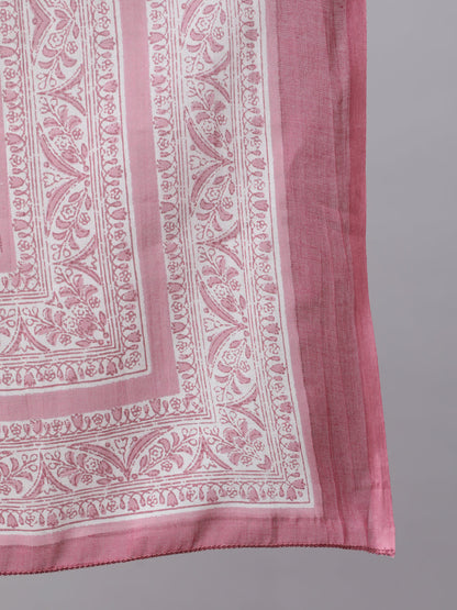 Pink Ethnic Printed Flared Kurta With Trouser And Dupatta