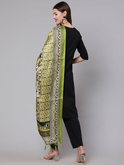 Black Solid Kurta And Palazzo With Printed Dupatta