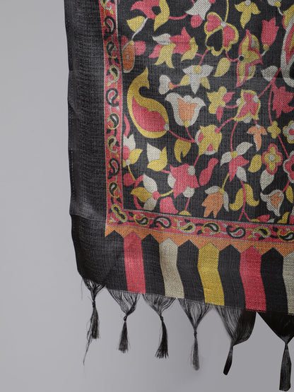 Black Solid Kurta And Palazzo With Printed Dupatta