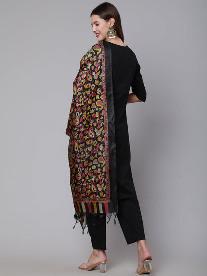 Black Solid Kurta And Palazzo With Printed Dupatta