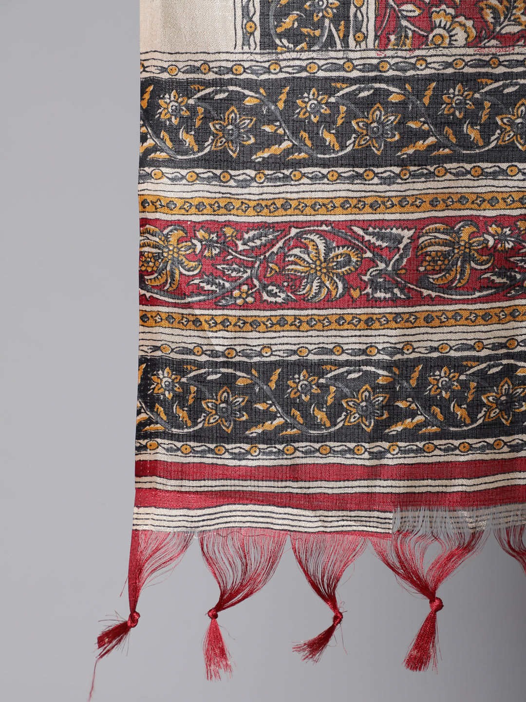 Black Solid Kurta And Palazzo With Printed Dupatta