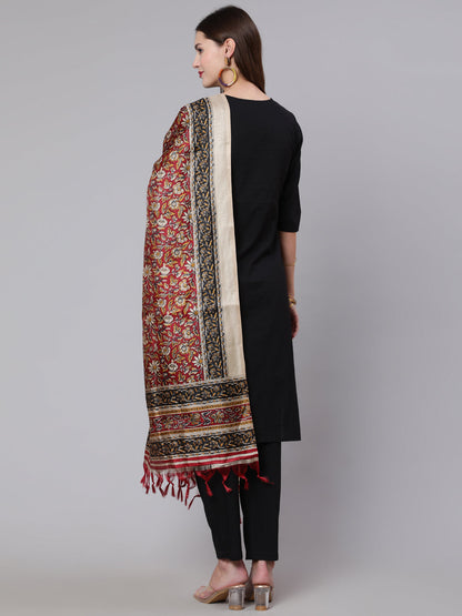 Black Solid Kurta And Palazzo With Printed Dupatta