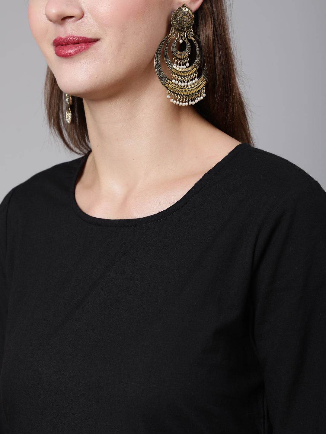 Black Solid Kurta And Palazzo With Printed Dupatta