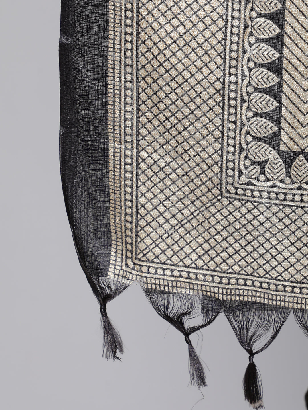 Black Solid Kurta And Palazzo With Printed Dupatta