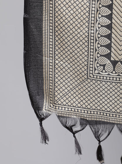 Black Solid Kurta And Palazzo With Printed Dupatta