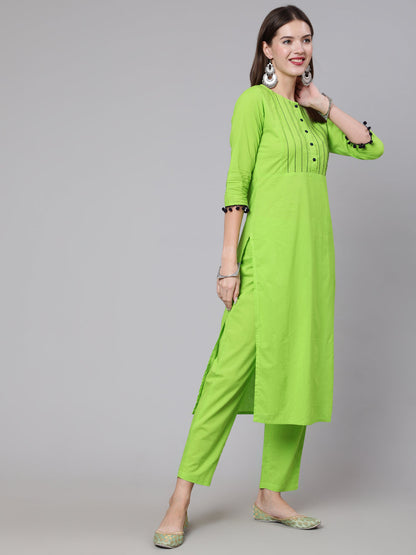 Green Solid Kurta And Trouser With Printed Dupatta