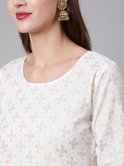 Off White Flared Kurta With Trouser & Dupatta