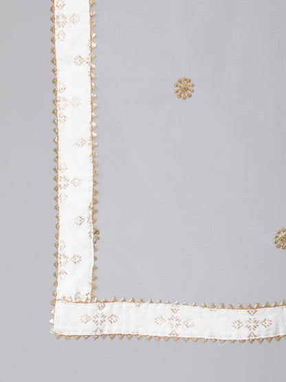 Off White Flared Kurta With Trouser & Dupatta