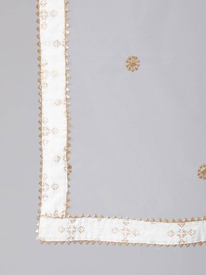 Off White Flared Kurta With Trouser &amp; Dupatta