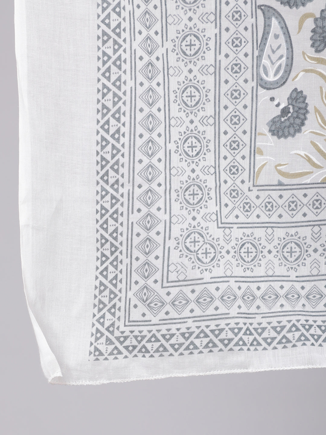 Grey Printed Flared Kurta With Trouser & Dupatta
