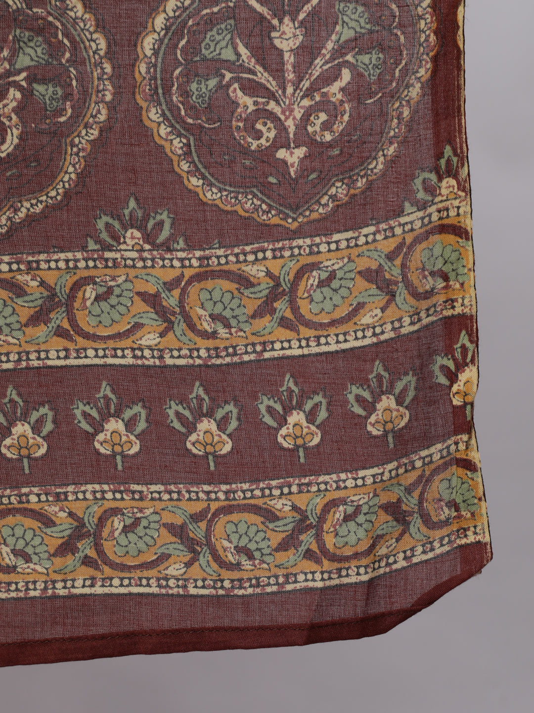 Plus Size Brown Printed Straight Kurta With Plazo &amp; Dupatta