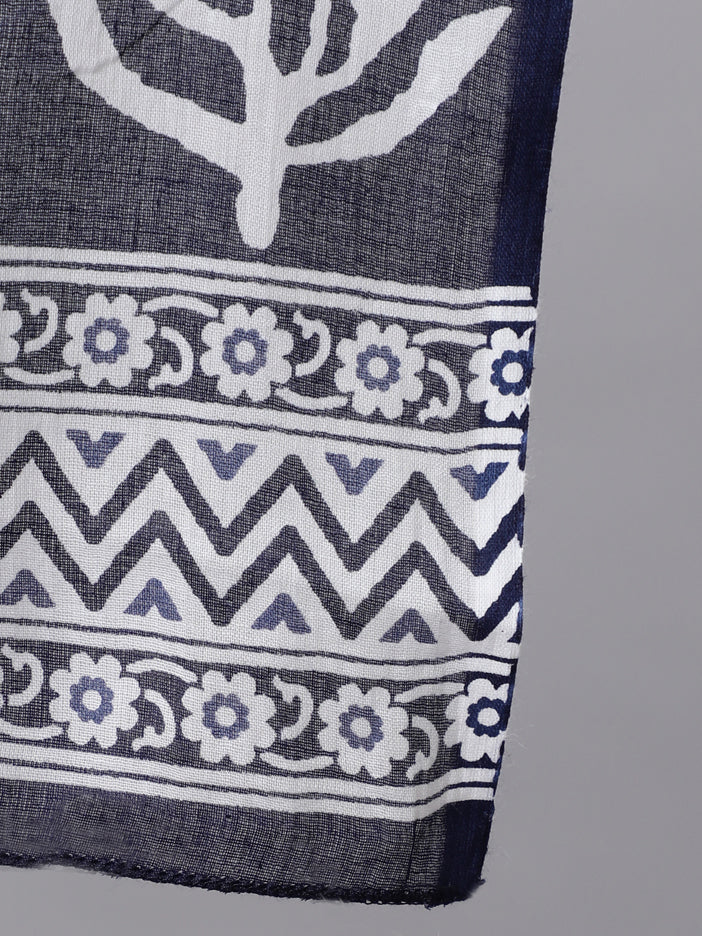 Plus Size Navy Blue floral Printed Kurta And Palazzo With Dupatta