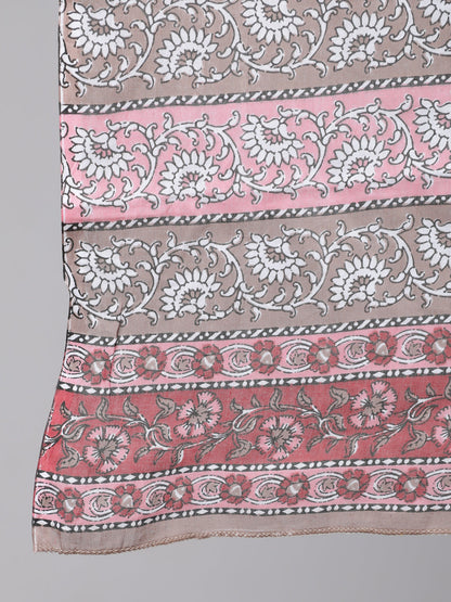 Plus Size Brown Printed Kurta And Palazzo With Dupatta