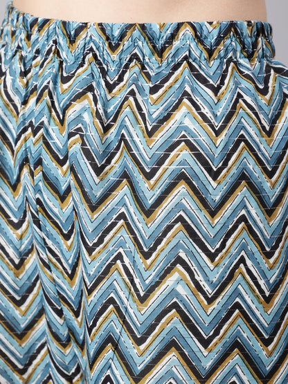 Multi Ethnic Printed Kurta With Palazzo And Dupatta