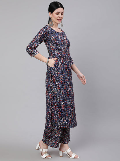 Multi Printed Straight Kurta With Palazzo & Dupatta