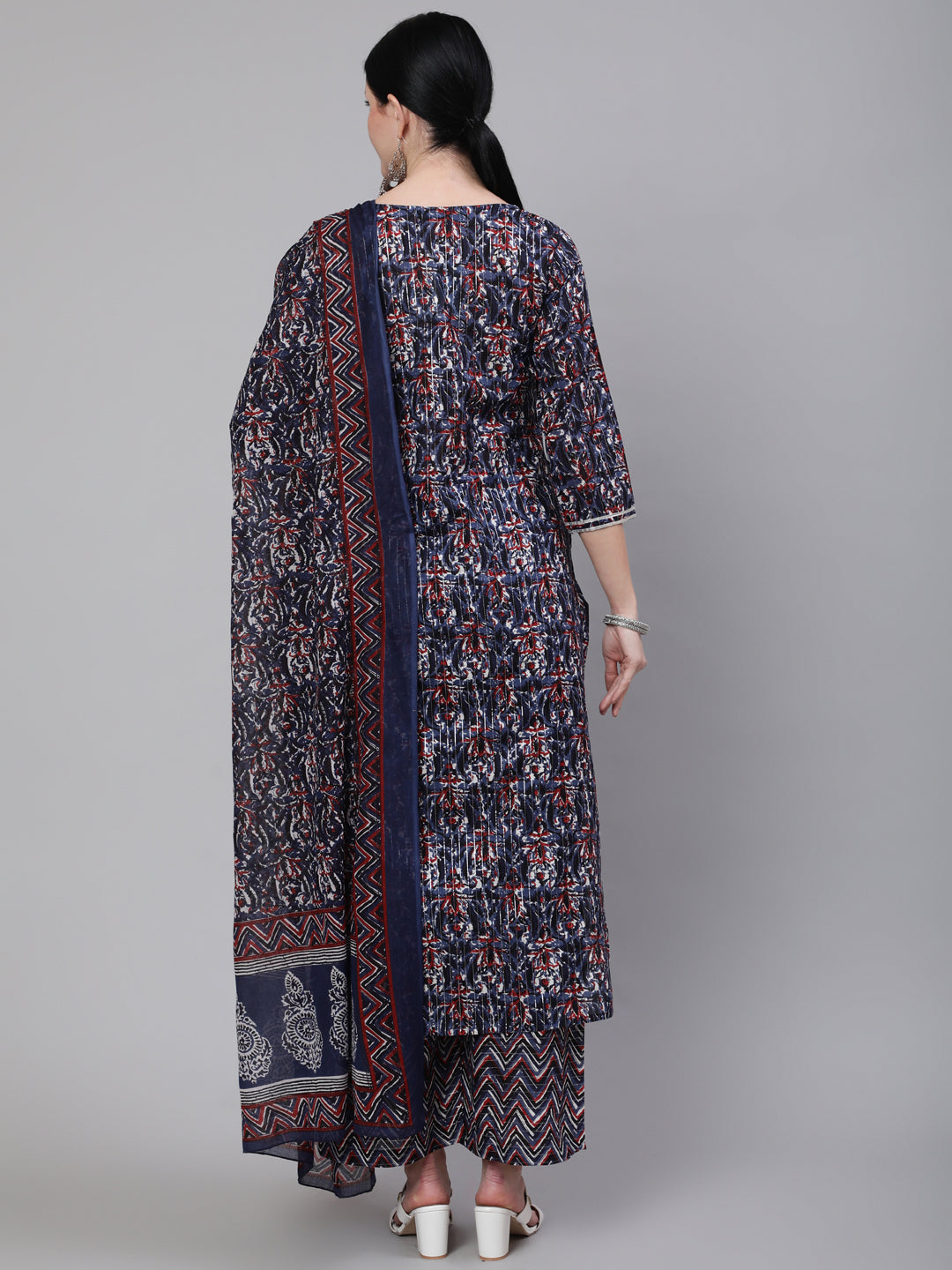 Multi Printed Straight Kurta With Palazzo & Dupatta