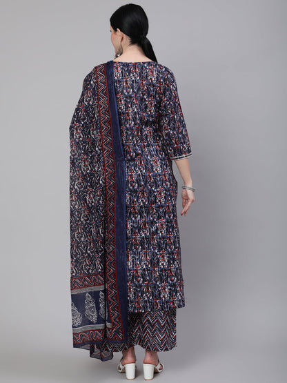 Multi Printed Straight Kurta With Palazzo & Dupatta