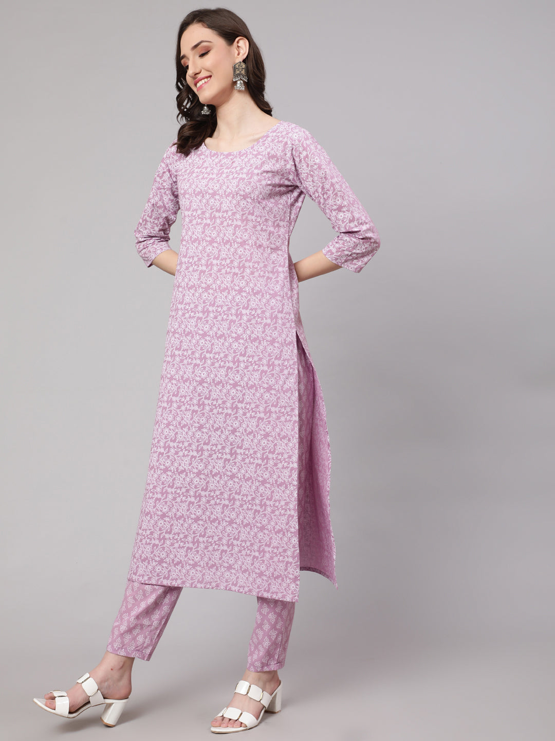 Levender Printed Straight Kurta With Palazzo &amp; Dupatta