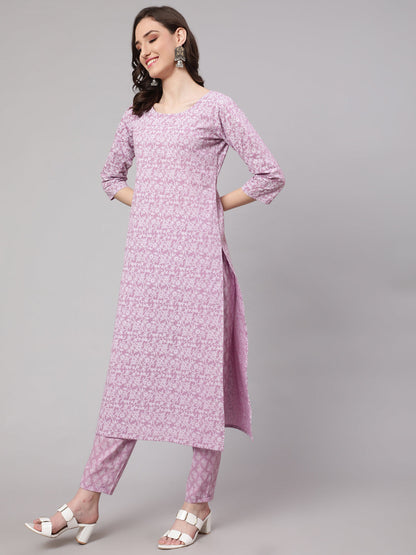 Levender Printed Straight Kurta With Palazzo & Dupatta