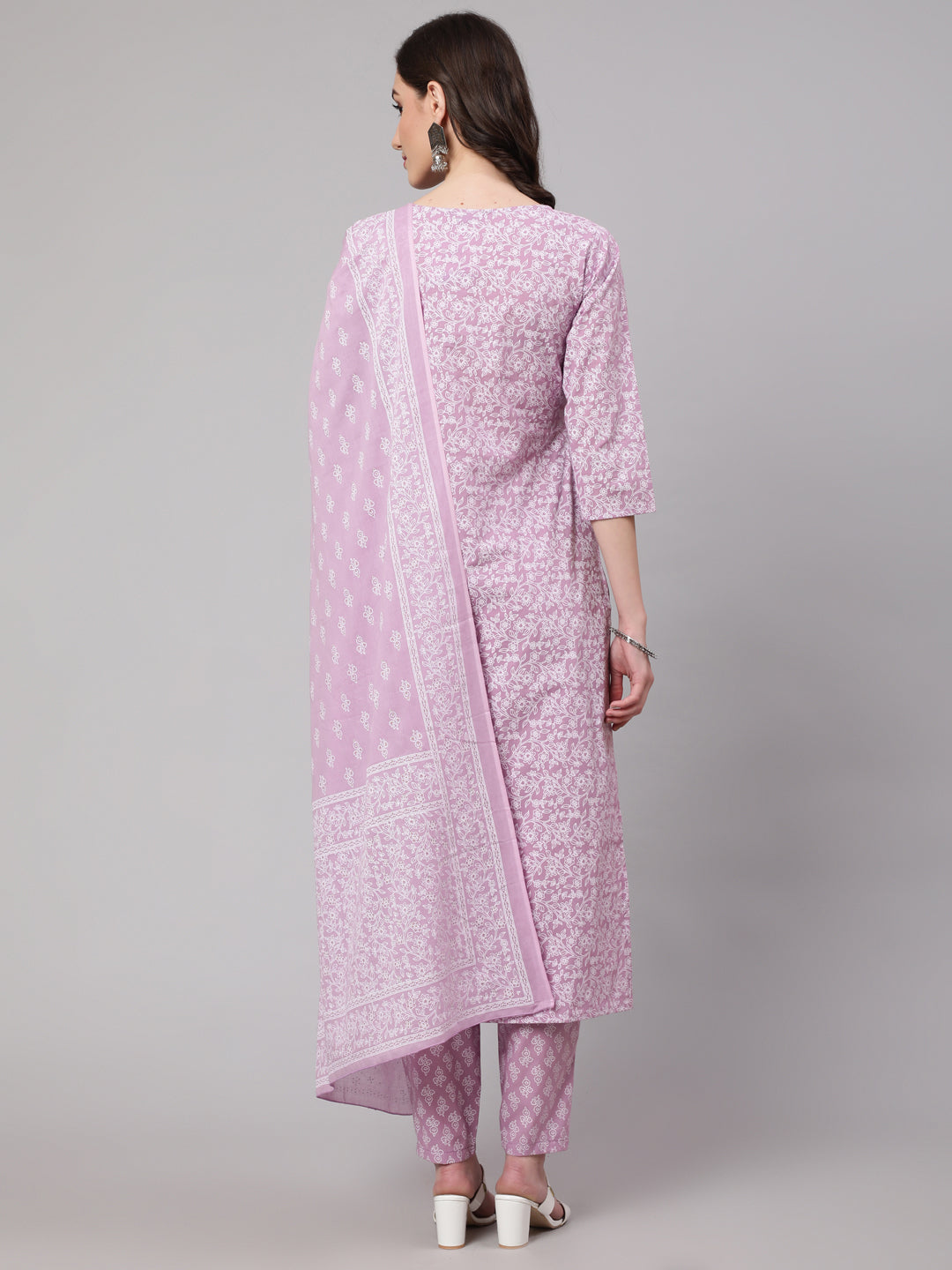 Levender Printed Straight Kurta With Palazzo &amp; Dupatta