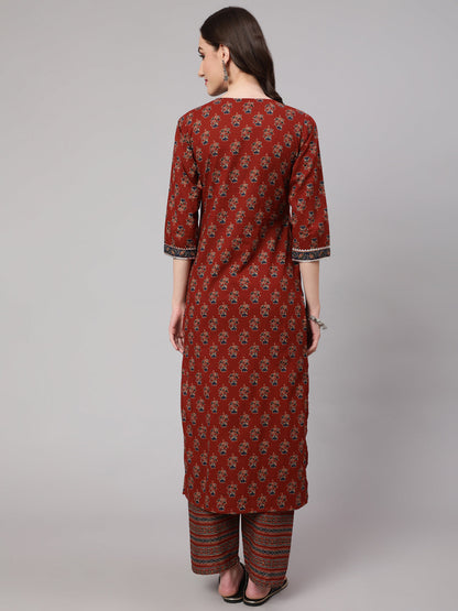 Maroon Ethnic Printed Straight Kurta With Palazzo