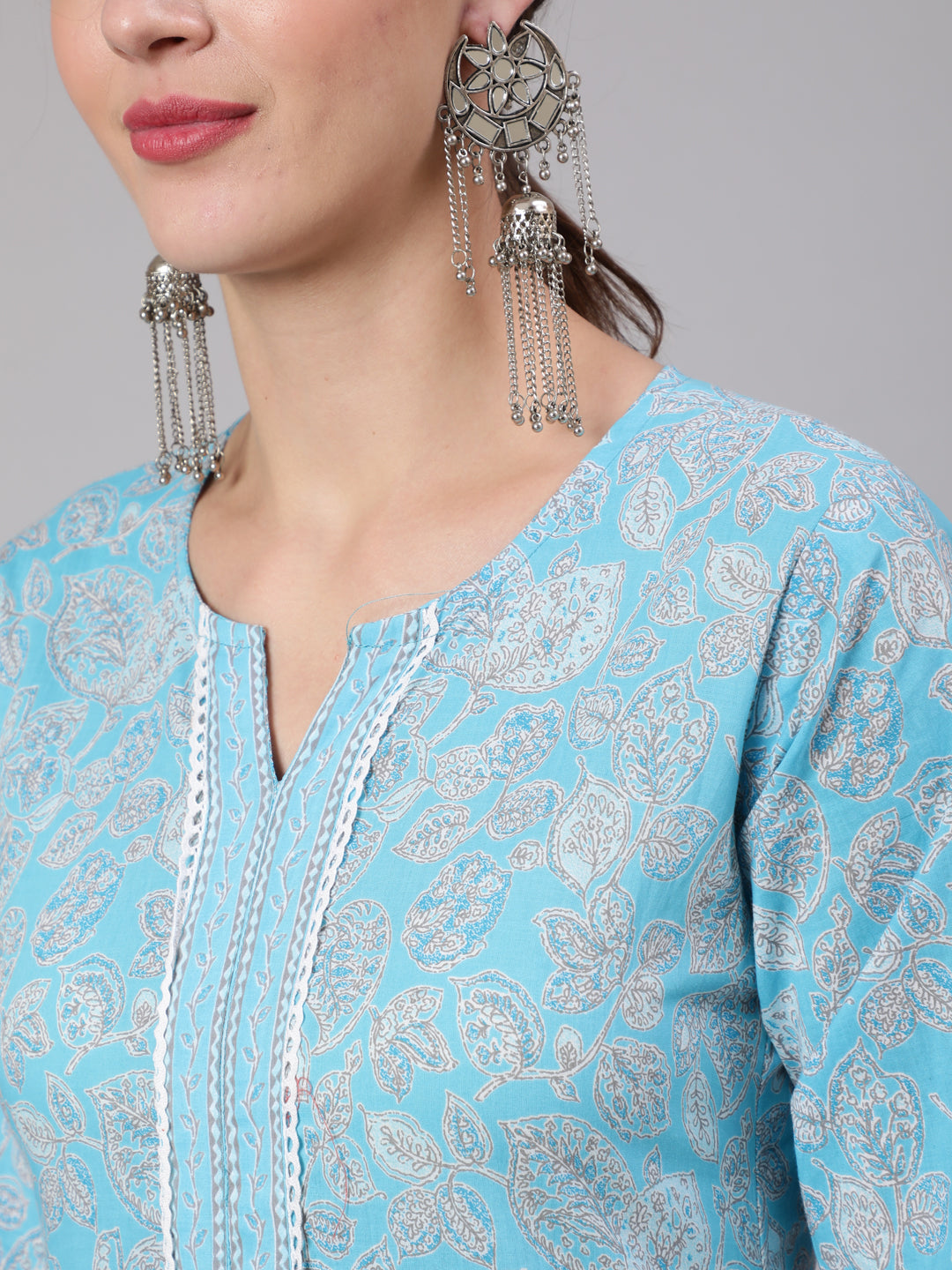 Blue Printed Straight Kurta And Trouser