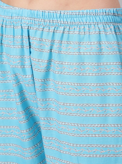 Blue Printed Straight Kurta And Trouser