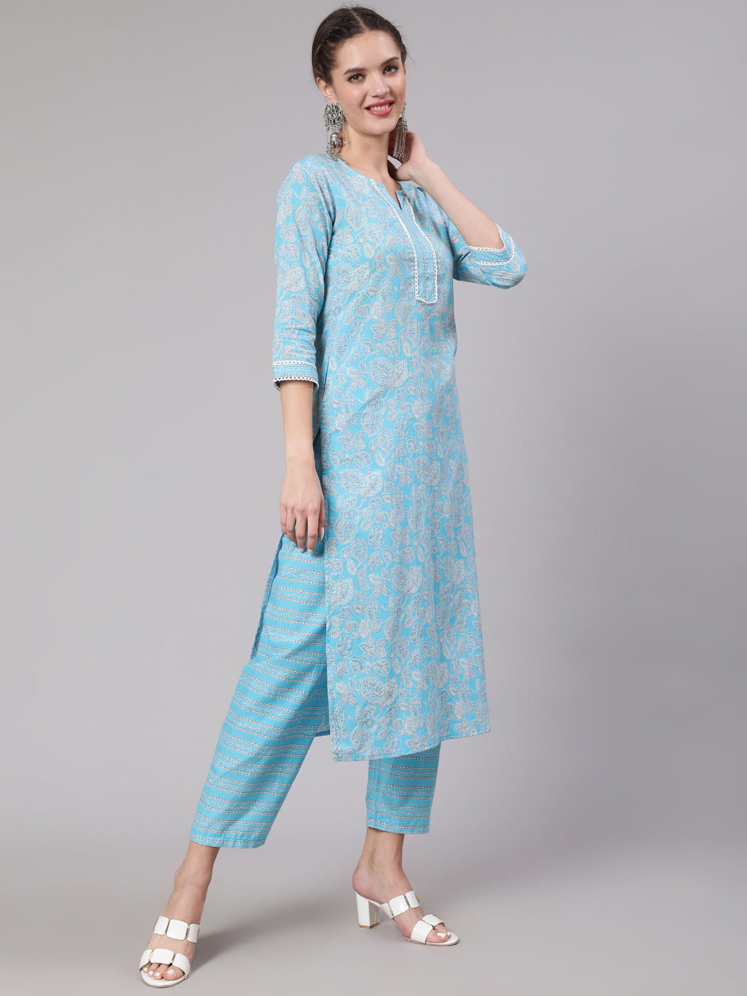 Blue Printed Straight Kurta And Trouser