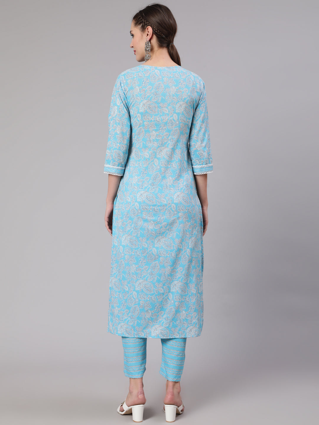 Blue Printed Straight Kurta And Trouser