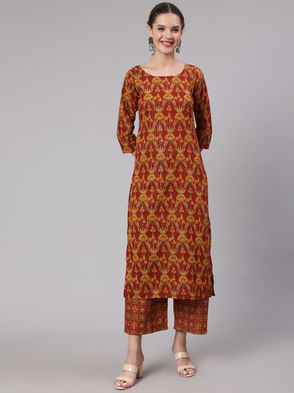 Maroon Floral Printed Straight Kurta And Palazzo