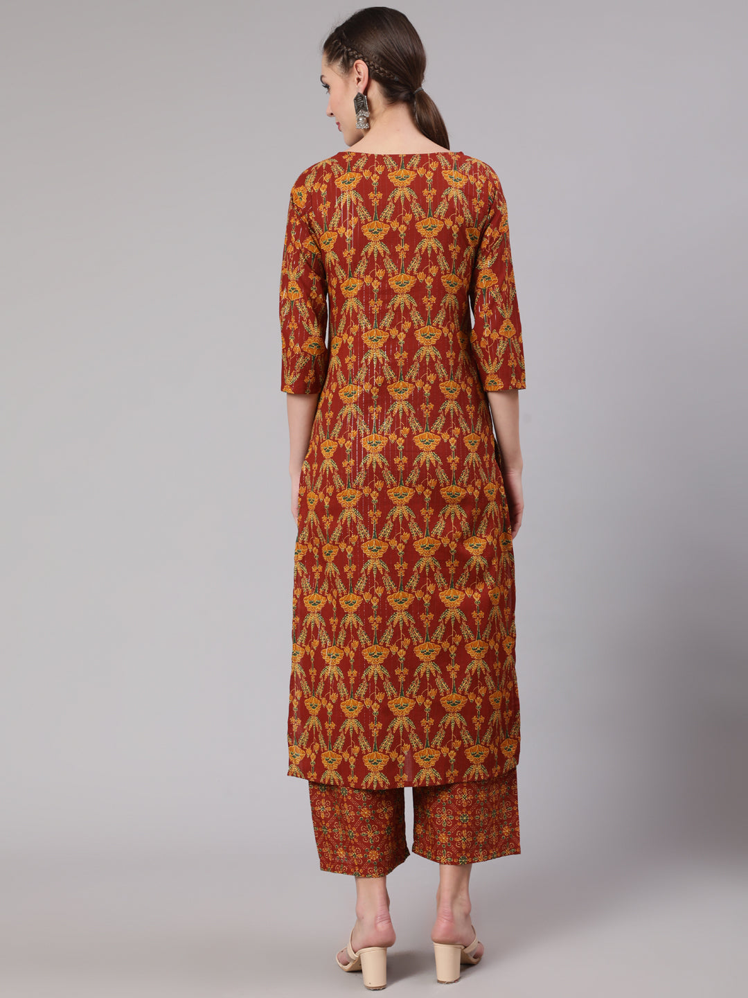 Maroon Floral Printed Straight Kurta And Palazzo