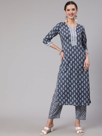Grey Printed Straight Kurta And Palazzo