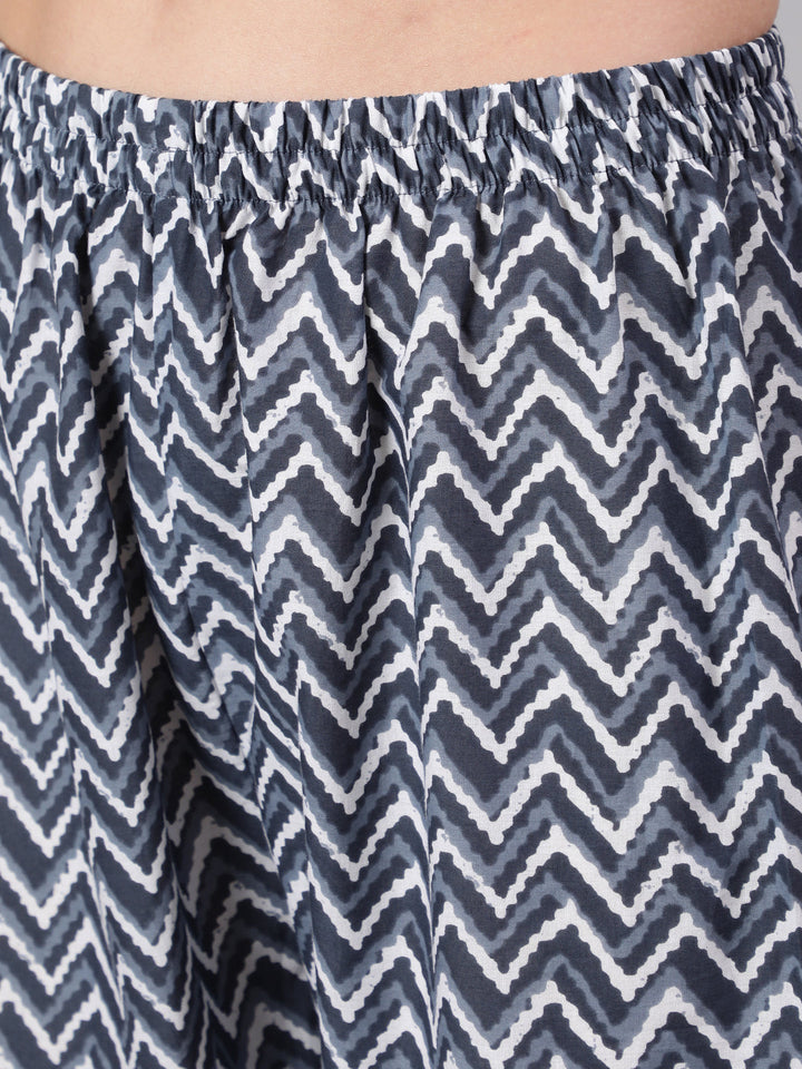 Grey Printed Straight Kurta And Palazzo