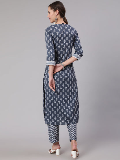 Grey Printed Straight Kurta And Palazzo