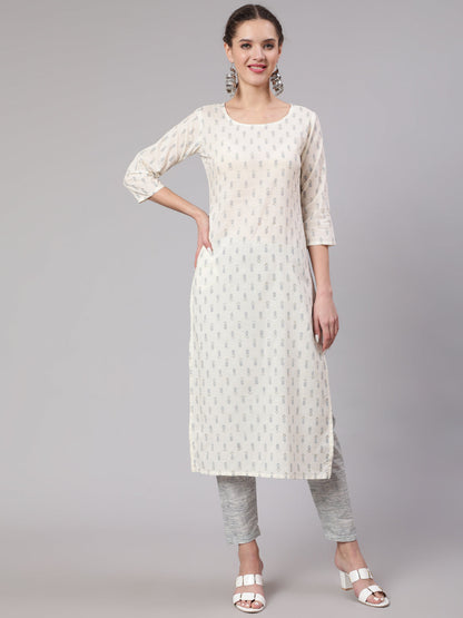 Off White Printed Straight Kurta With Trouser