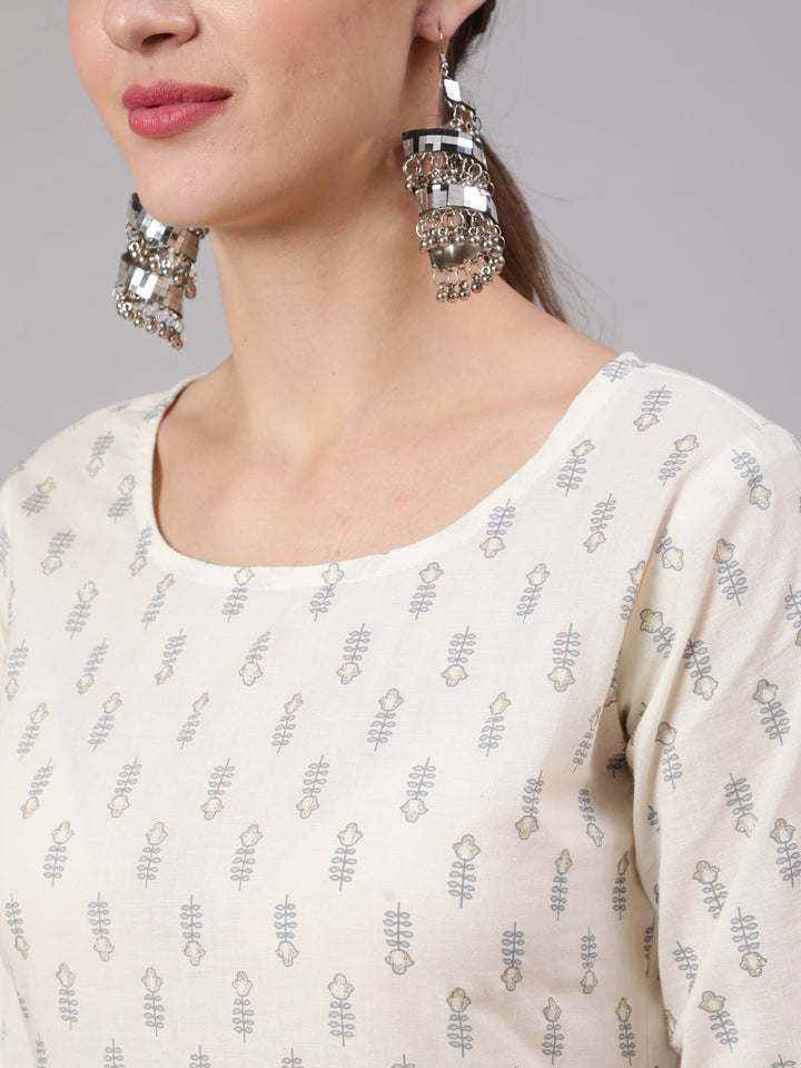 Off White Printed Straight Kurta With Trouser