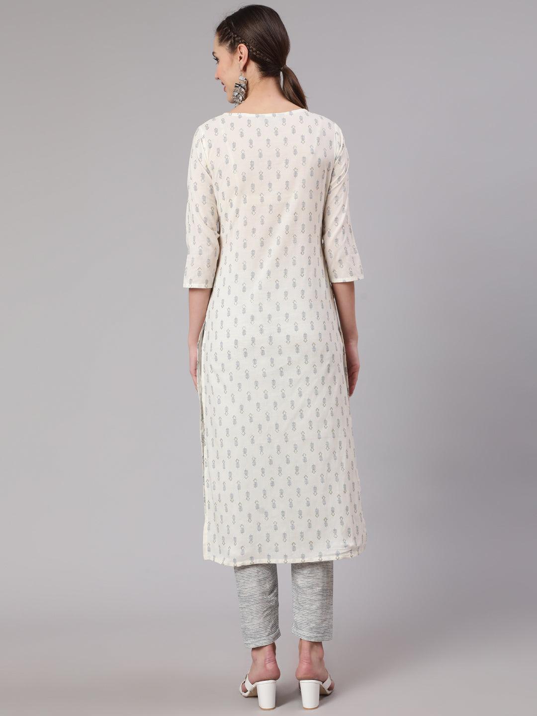 Off White Printed Straight Kurta With Trouser