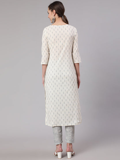 Off White Printed Straight Kurta With Trouser