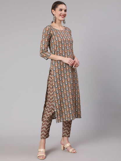 Multi Geometric Printed Straight Kurta With Palazzo