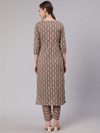 Multi Geometric Printed Straight Kurta With Palazzo