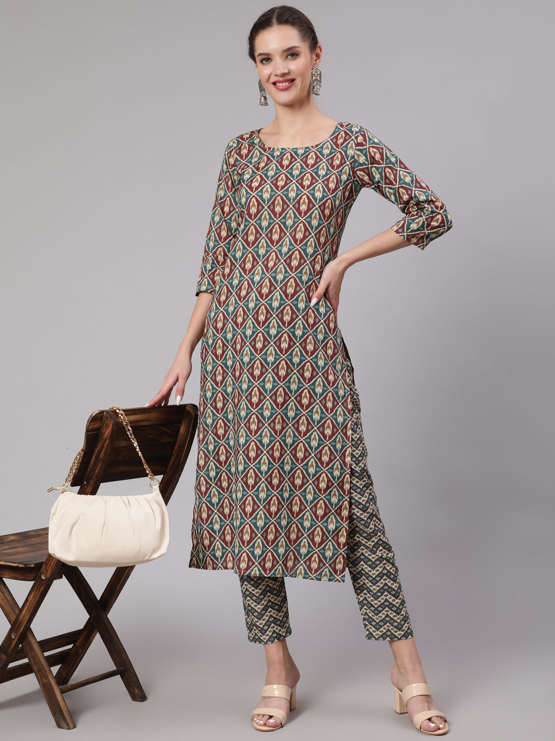Multi Geometric Printed Straight Kurta With Palazzo