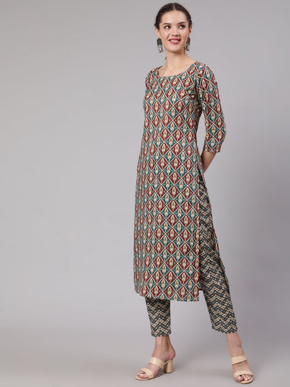 Multi Geometric Printed Straight Kurta With Palazzo