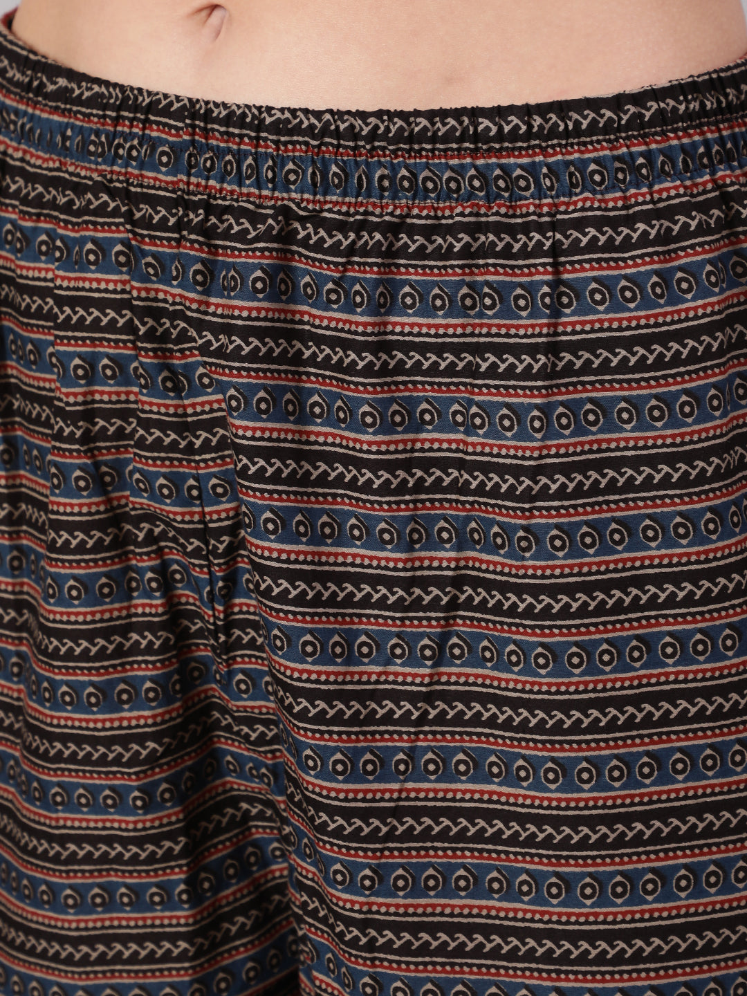 Black Ethnic Printed Straight Kurta With Trouser